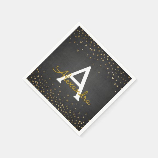 Elegant zwart en goudfolie Confetti Monogram Servet (Hoek)