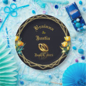 Elegant zwart en goudgeel Tulpen Papier Bord (Feest)