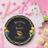 Elegant zwart en goudgeel Tulpen Papier Bord (Feest)