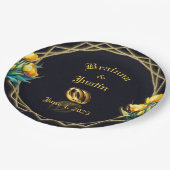 Elegant zwart en goudgeel Tulpen Papier Bord (Gekanteld)