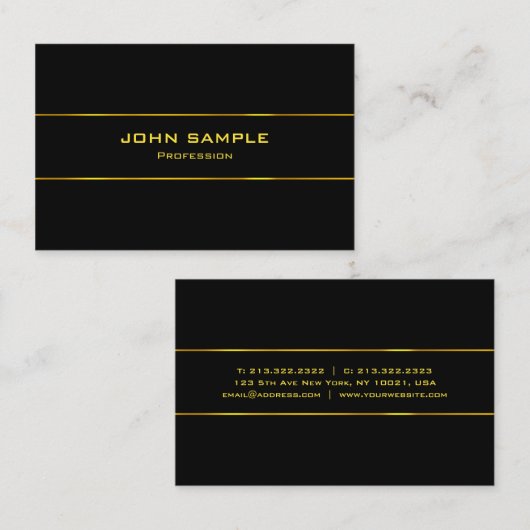 Elegant zwart en goudlicht modern glamour Plain Visitekaartje (Voorkant / Achterkant)