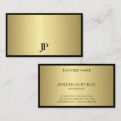 Elegant zwart en goudmonogram dunne glans visitekaartje (Voorkant / Achterkant)