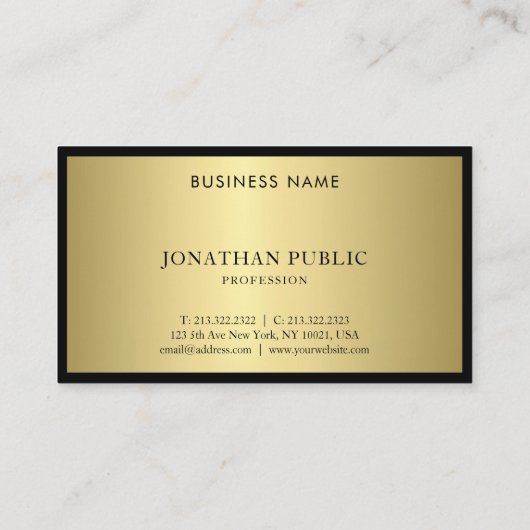 Elegant zwart en goudmonogram dunne glans visitekaartje (Achterkant)