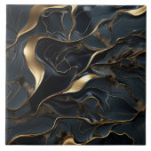 Elegant zwart en goudvloeistof Abstract Tegeltje (Voorkant)