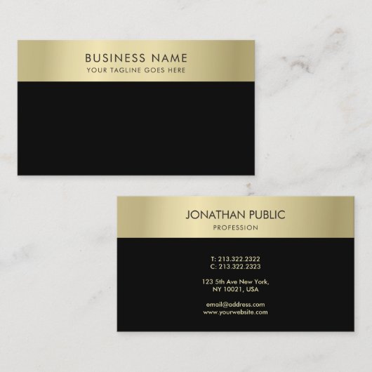 Elegant zwart en goudvormig, eenvoudig Sjabloon Visitekaartje (Voorkant / Achterkant)