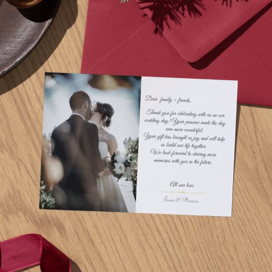 Elegant zwart en grijs 2 fotoscript bruiloft bedankkaart