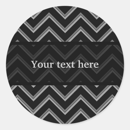Elegant zwart en grijs chevron patroon ronde sticker (Voorkant)