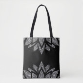 Elegant zwart en grijs gedrukt lotuspatroon tote bag (Voorkant)