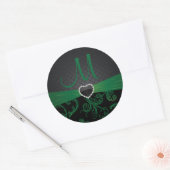 Elegant zwart en groen bloemenpatroon ronde sticker (Envelop)