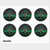 Elegant zwart en groen bloemenpatroon ronde sticker (Vel)