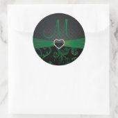 Elegant zwart en groen bloemenpatroon ronde sticker (Tas)