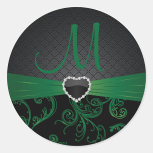 Elegant zwart en groen bloemenpatroon ronde sticker