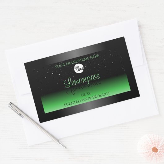 Elegant zwart en groen etiket Glitter Logo (Envelop)