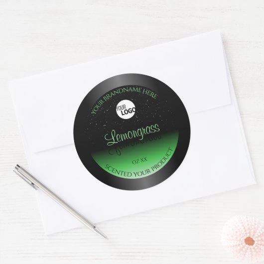 Elegant zwart en groen etiket Glitter Logo (Envelop)