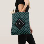 Elegant zwart en groen geometrisch met monogram tote bag (Dichtbij)