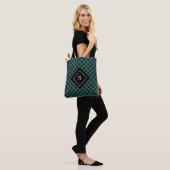 Elegant zwart en groen geometrisch met monogram tote bag (Op model)