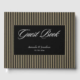 Elegant Zwart en Groene Strepen Bruiloft Gastenboek