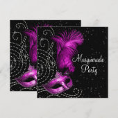 Elegant zwart en heet roze gemaskerd bal kaart (Voorkant / Achterkant)