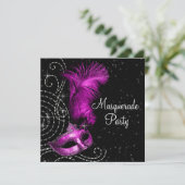 Elegant zwart en heet roze gemaskerd bal kaart (Staand voorkant)