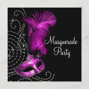 Elegant zwart en heet roze gemaskerd bal kaart
