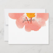 Elegant zwart en koraal Waterverf Flower Monogram Notitiekaartje (Voorkant)