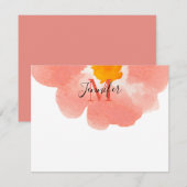 Elegant zwart en koraal Waterverf Flower Monogram Notitiekaartje (Voorkant / Achterkant)