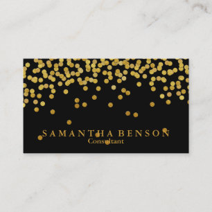 Elegant zwart en metalen gouden confetti-ontwerp visitekaartje