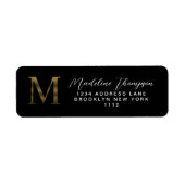 Elegant zwart en metallic goud monogram adres etiket (Voorkant)