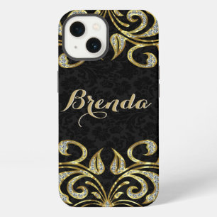 Elegant zwart en namaakgoud & glitters iPhone 13 hoesje