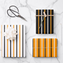 Elegant zwart en Oranje strepenpatroon Inpakpapier Vel