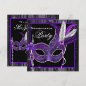 Elegant zwart en paars gemaskerd bal kaart (Voorkant / Achterkant)