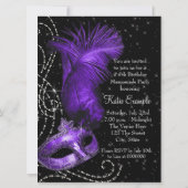Elegant zwart en paars gemaskerd bal kaart (Achterkant)