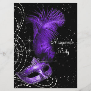 Elegant zwart en paars gemaskerd bal kaart