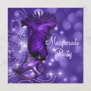 Elegant zwart en paars maskeradefeest kaart