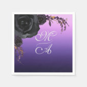 Elegant Zwart en Paarse Bloemen Monogram Bruiloft Servet (Voorkant)