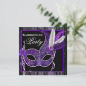 Elegant zwart en Paarse Masquerade Party Kaart (Staand voorkant)