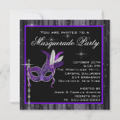 Elegant zwart en Paarse Masquerade Party Kaart (Achterkant)