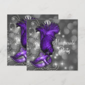 Elegant zwart en Paarse Masquerade Party Kaart (Voorkant / Achterkant)