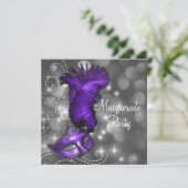 Elegant zwart en Paarse Masquerade Party Kaart (Staand voorkant)