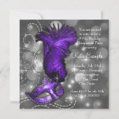 Elegant zwart en Paarse Masquerade Party Kaart (Achterkant)