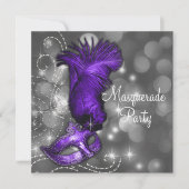 Elegant zwart en Paarse Masquerade Party Kaart (Voorkant)