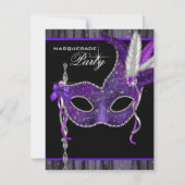 Elegant zwart en Paarse Masquerade Party Kaart (Voorkant)