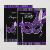 Elegant zwart en Paarse Masquerade Party Kaart (Voorkant / Achterkant)
