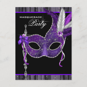 Elegant zwart en Paarse Masquerade Party Kaart