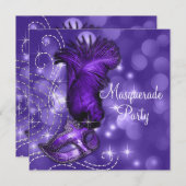 Elegant zwart en Paarse Masquerade Party Kaart (Voorkant / Achterkant)