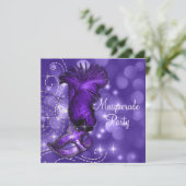 Elegant zwart en Paarse Masquerade Party Kaart (Staand voorkant)