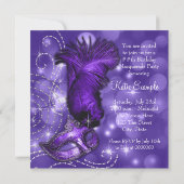 Elegant zwart en Paarse Masquerade Party Kaart (Achterkant)