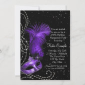 Elegant zwart en Paarse Masquerade Party Kaart (Achterkant)