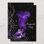 Elegant zwart en Paarse Masquerade Party Kaart (Voorkant / Achterkant)