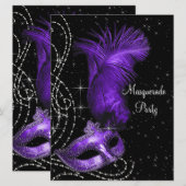 Elegant zwart en Paarse Masquerade Party Kaart (Voorkant / Achterkant)